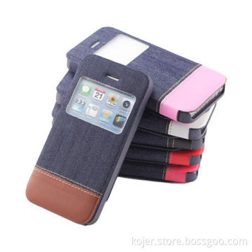 Hot-standing Denim Flip Mobile Phone Cases for iPhone 5S, OEM Orders Welcomed